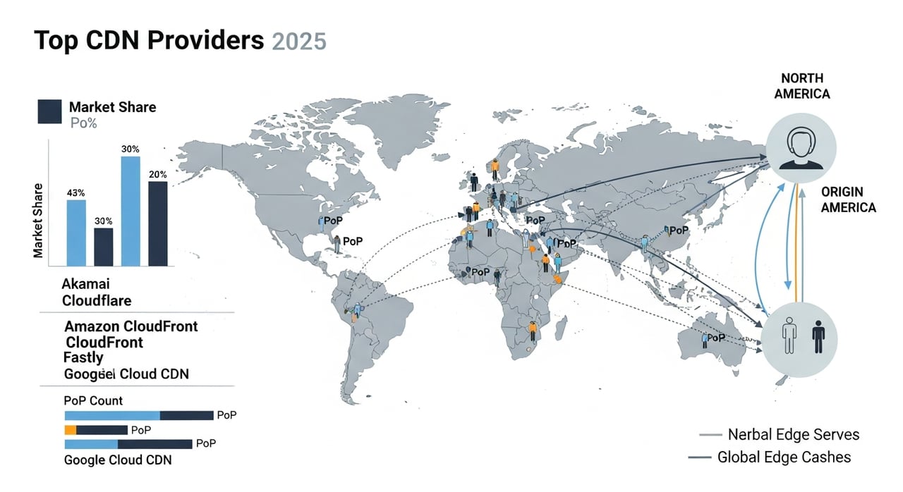 Largest CDN providers 2026 comparison by market share and PoP count