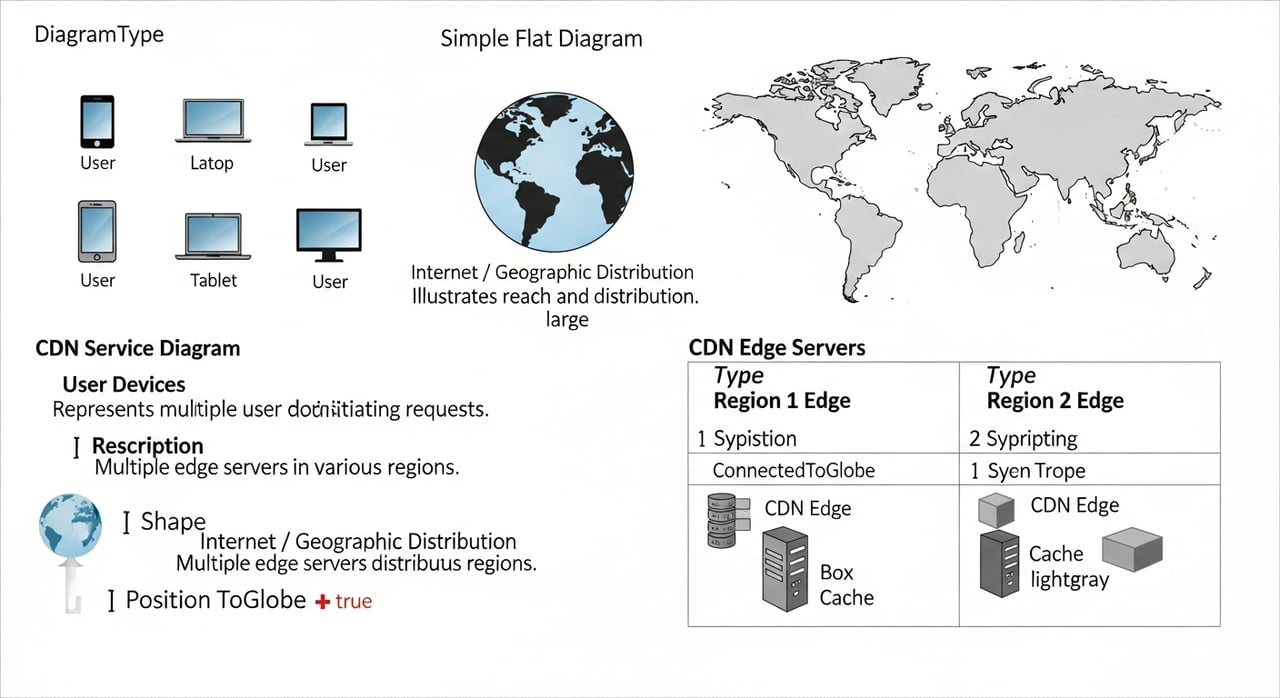 Diagram of how a CDN service caches and routes content from edge servers to end users