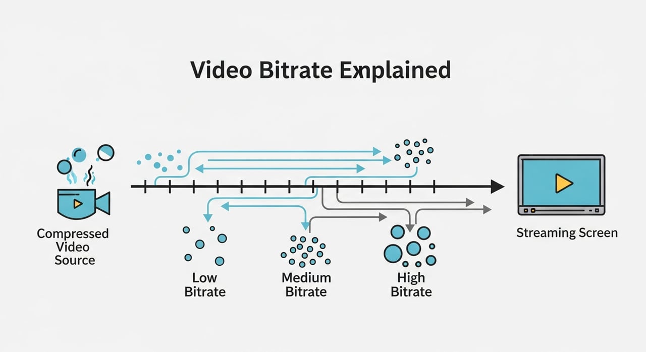 Video bitrate explained: diagram of streaming bitrate ladder rungs and adaptive bitrate selection