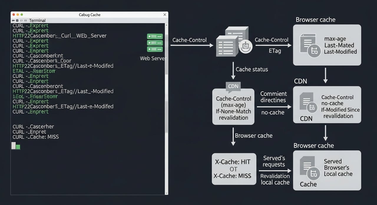 Terminal session using curl to debug cache headers and check cache hit status on a CDN response