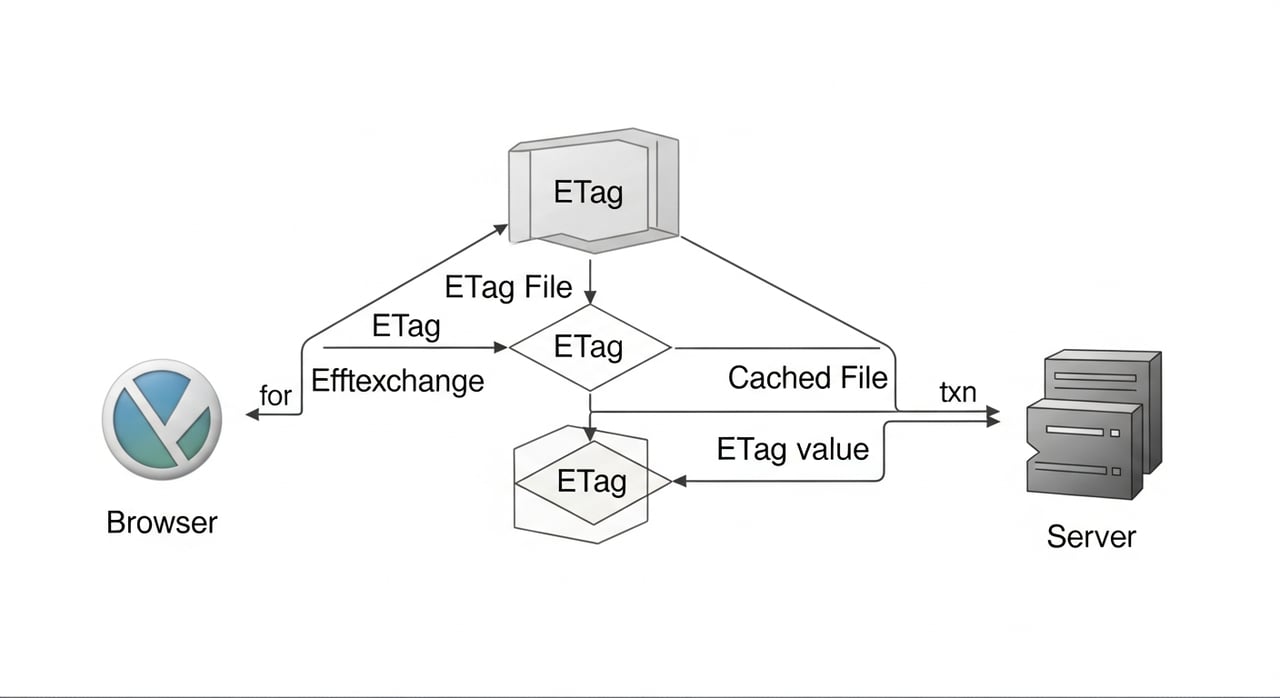 ETag header cache validation flow showing an If-None-Match conditional request and a 304 Not Modified response from a CDN edge