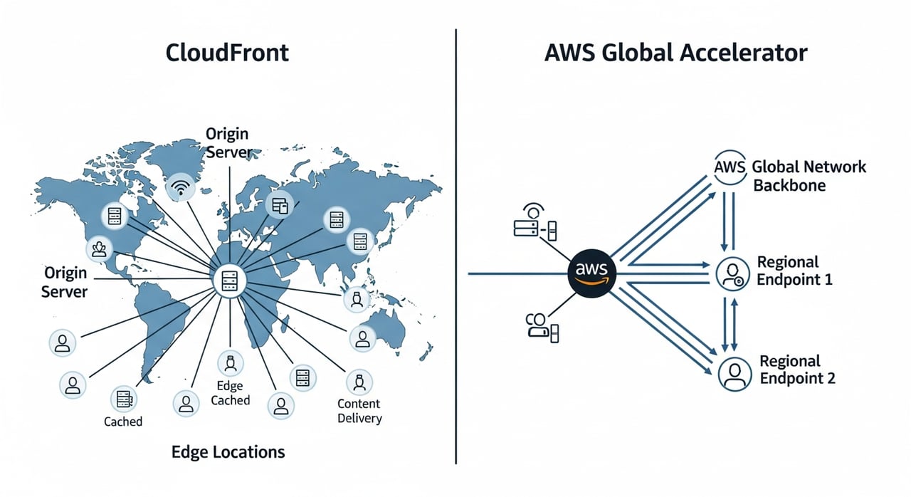 CloudFront vs Global Accelerator architecture comparison diagram for 2026