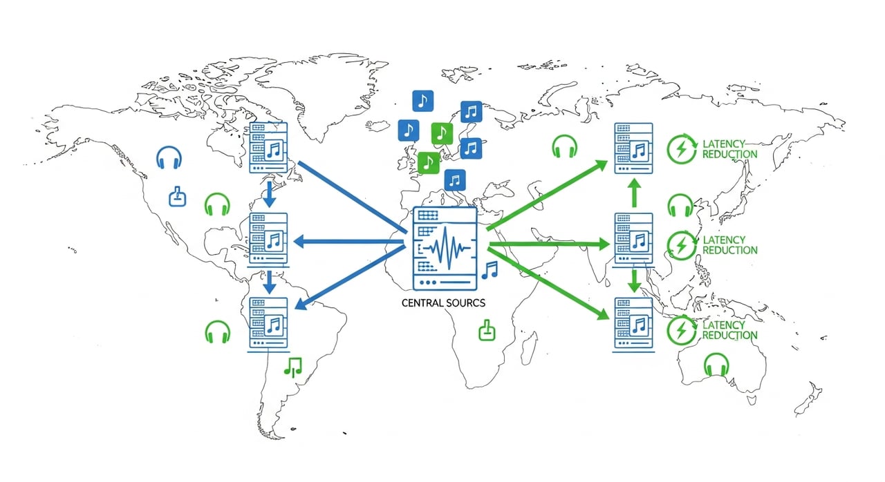 Audio streaming CDN optimization architecture diagram for 2026