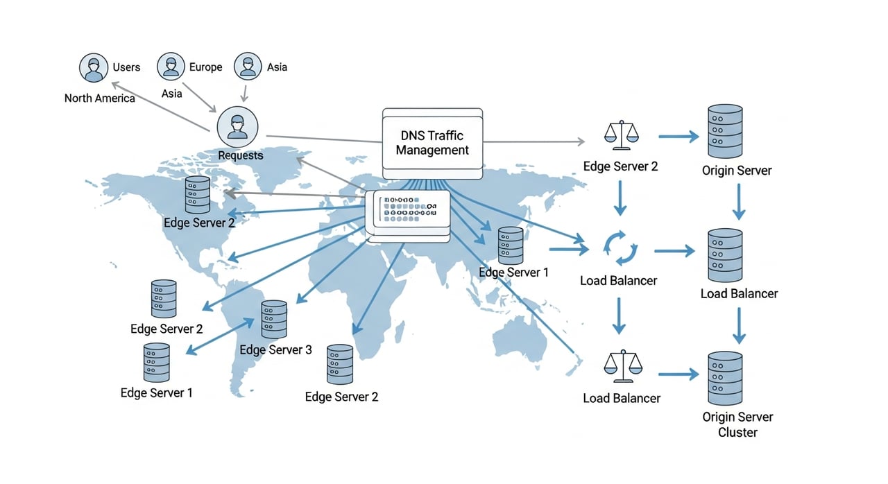 CDN load balancing and traffic steering architecture diagram 2026