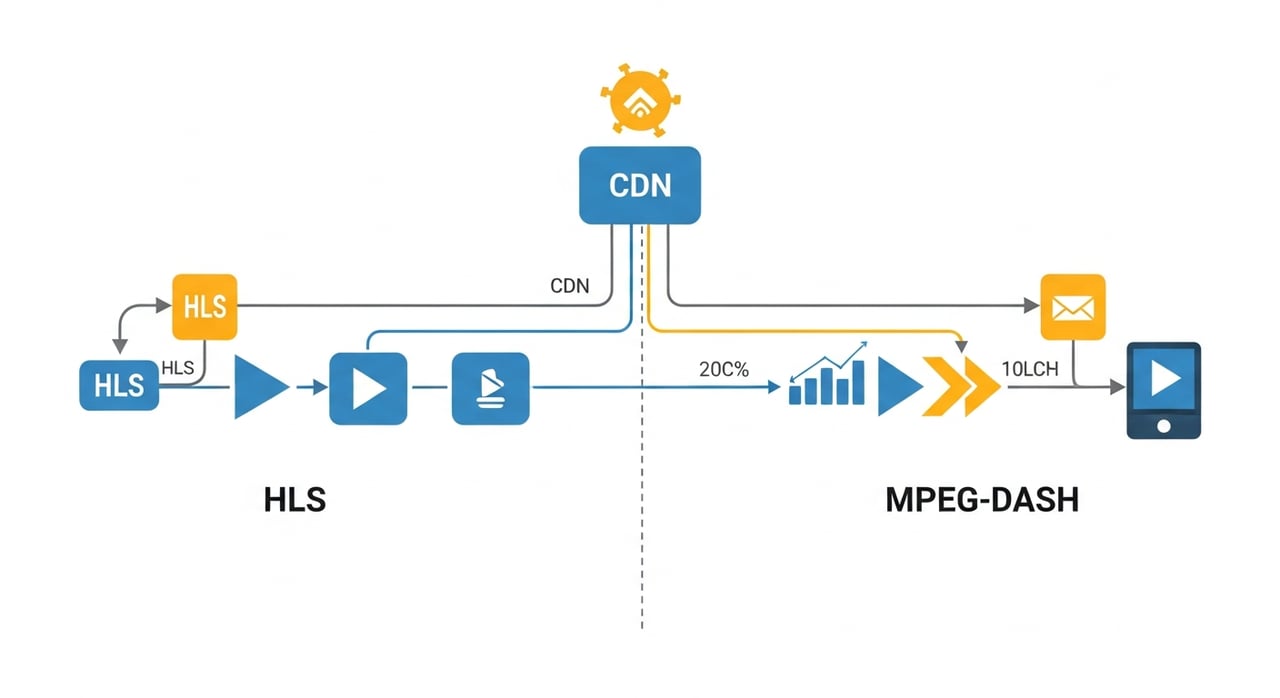HLS vs DASH streaming protocol comparison diagram for CDN performance in 2026