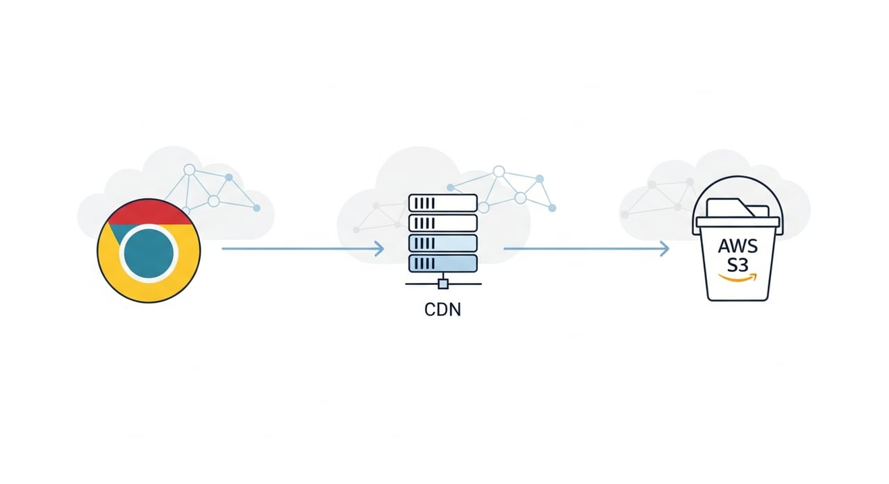 S3 CloudFront integration architecture diagram showing edge cache, OAC, and origin bucket
