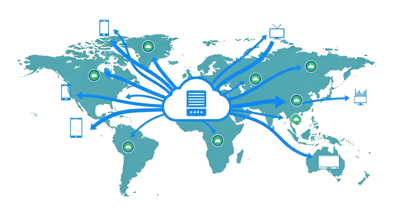 Video CDN architecture diagram showing edge cache hierarchy and viewer retention impact in 2026