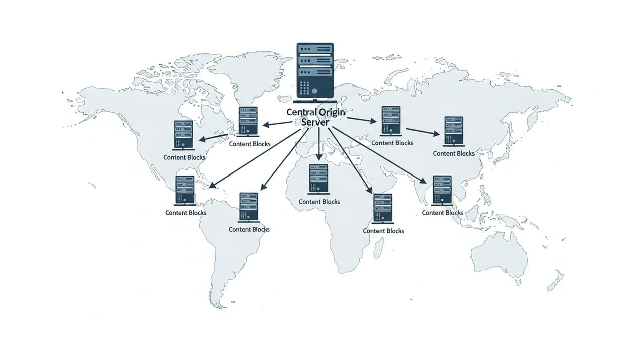 CDN content replication architecture diagram showing tiered cache layers and edge distribution