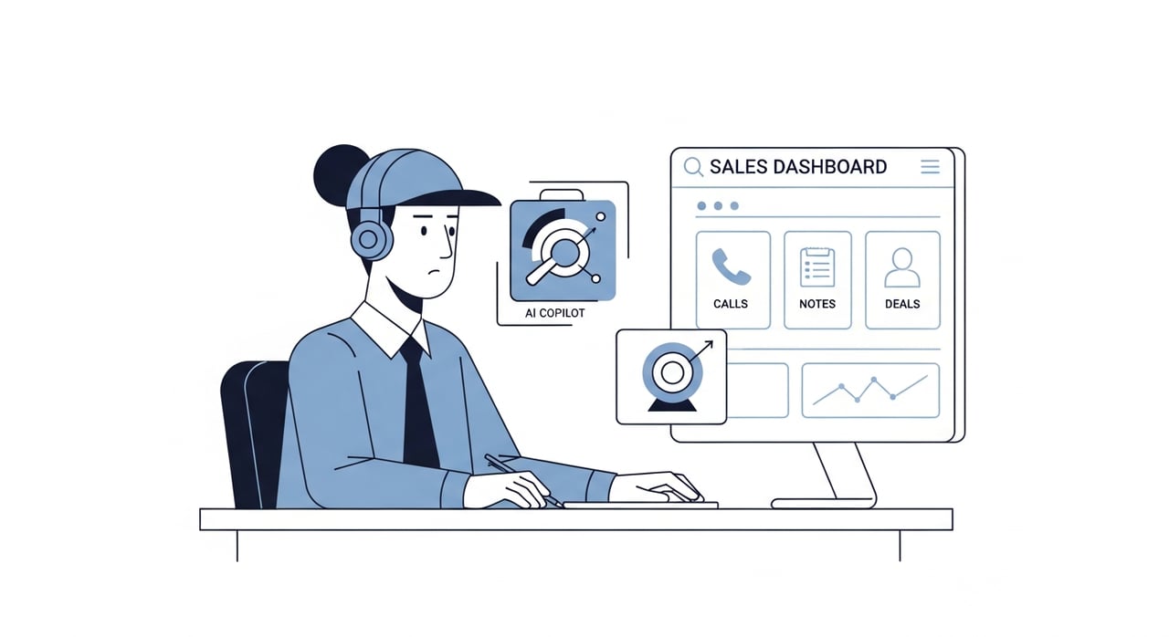 AI sales copilot architecture diagram showing Glyphic AI integration with CRM and call platforms