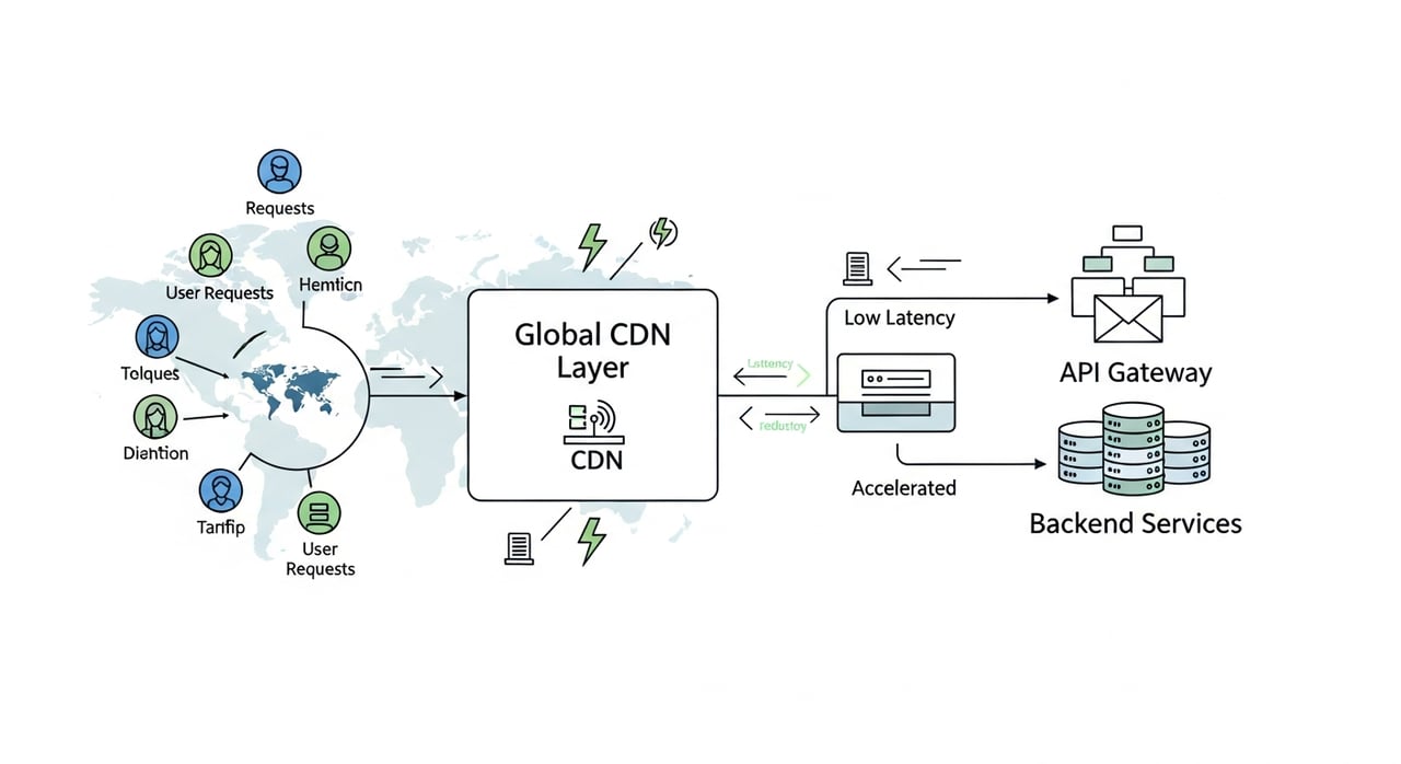 API gateway performance optimization with CDN edge caching architecture diagram