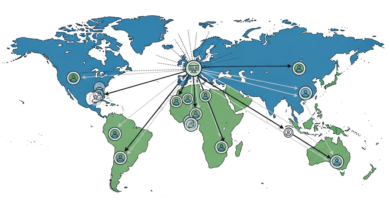 CDN latency optimization diagram showing edge caching, Anycast routing, and connection reuse across global network