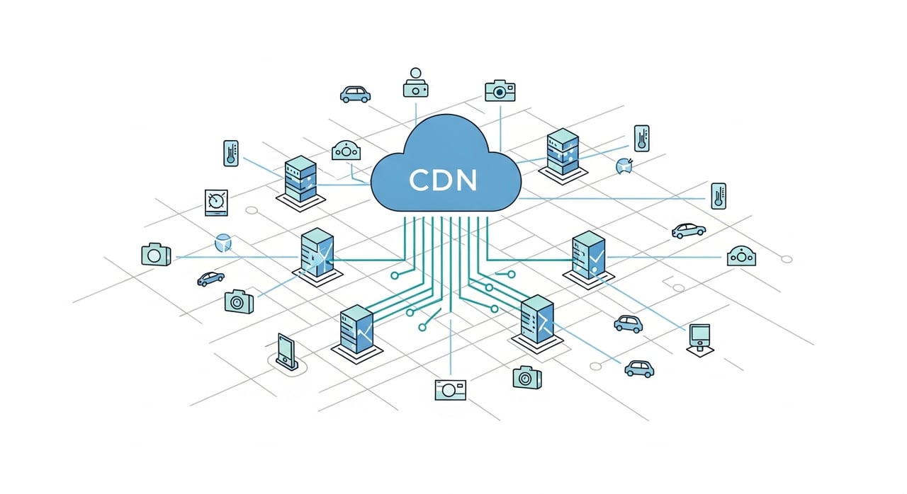 CDN for IoT architecture diagram showing edge nodes, device fleets, and telemetry flows in 2026
