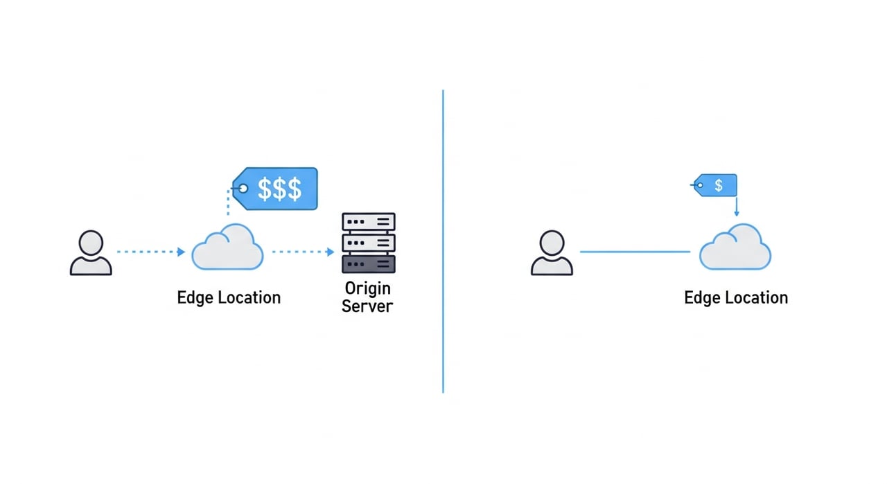 CloudFront origin fetch vs edge fetch cost comparison diagram 2026