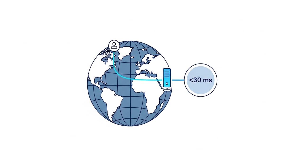 Diagram illustrating CDN edge architecture for optimizing time to first byte below 30 ms