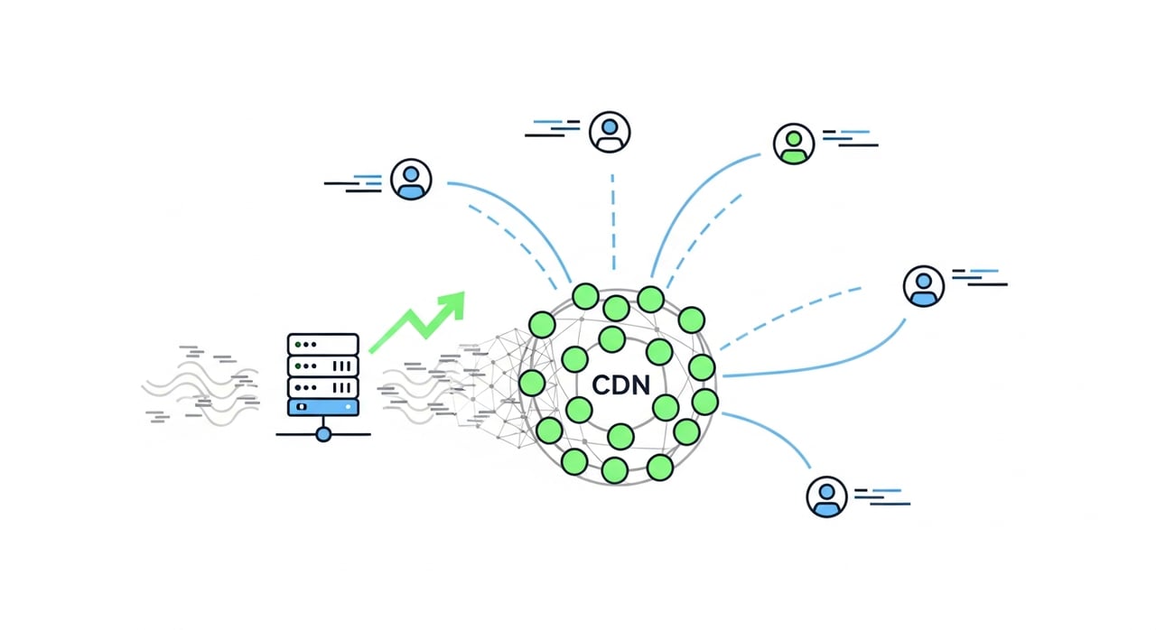 CDN and SEO architecture diagram showing edge delivery impact on Core Web Vitals and Google rankings in 2026