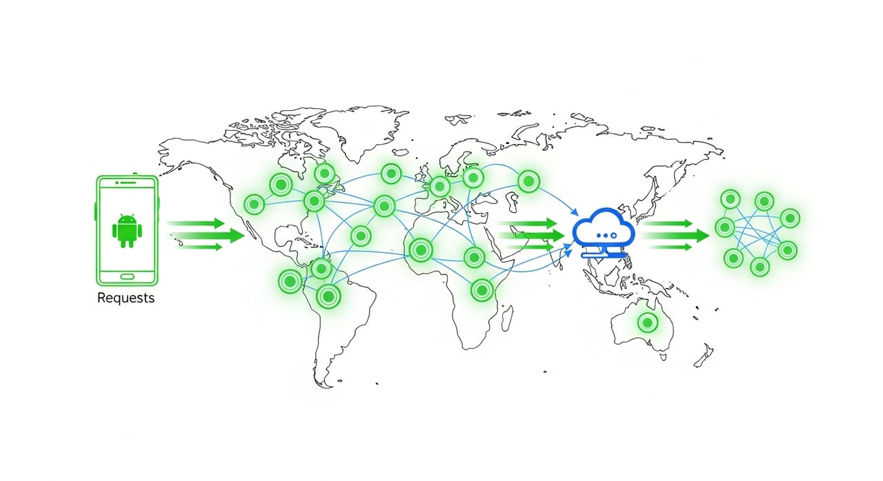Android app performance optimization with CDN edge delivery diagram
