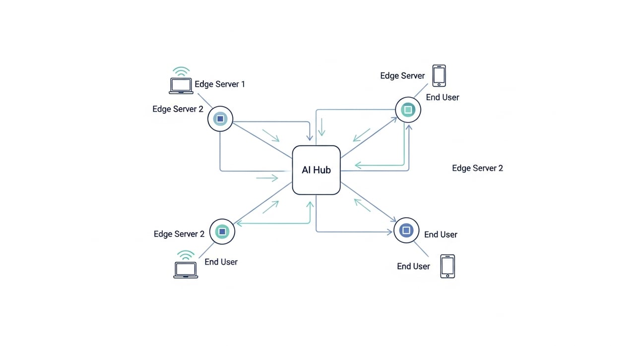 AI-powered CDN architecture diagram showing predictive caching and intelligent routing