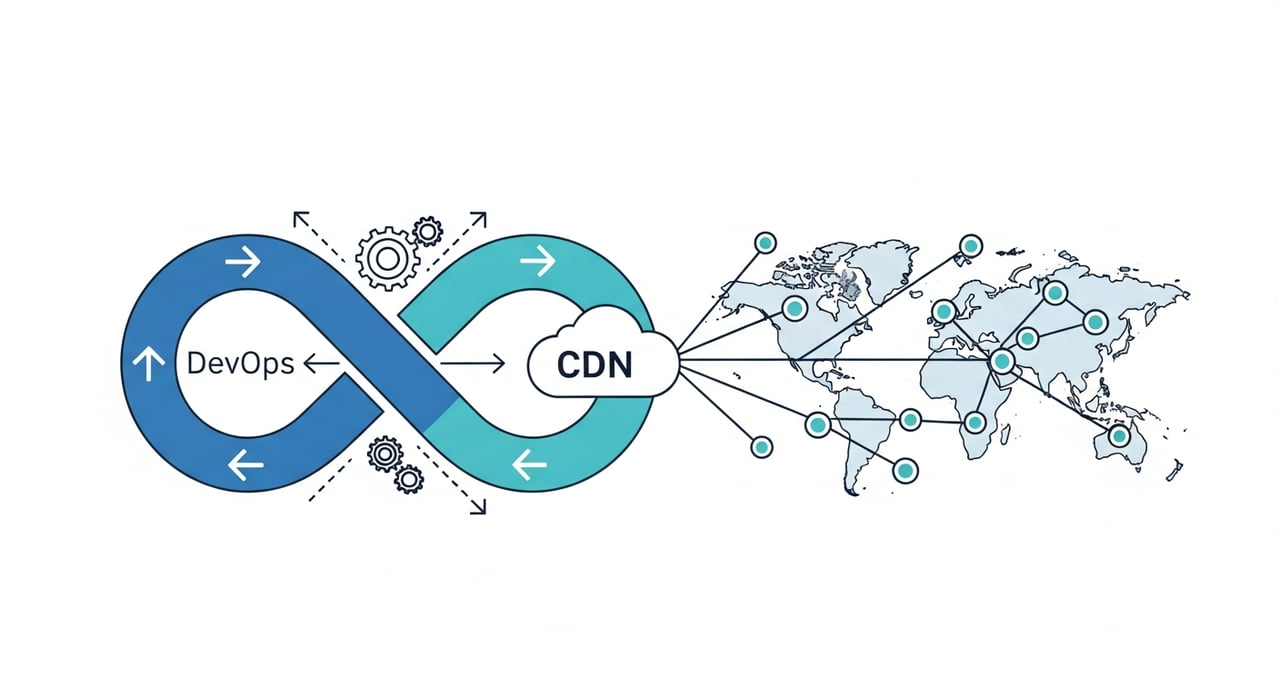 CDN automation DevOps playbook diagram showing CI/CD pipeline, Terraform, and cache purge flow