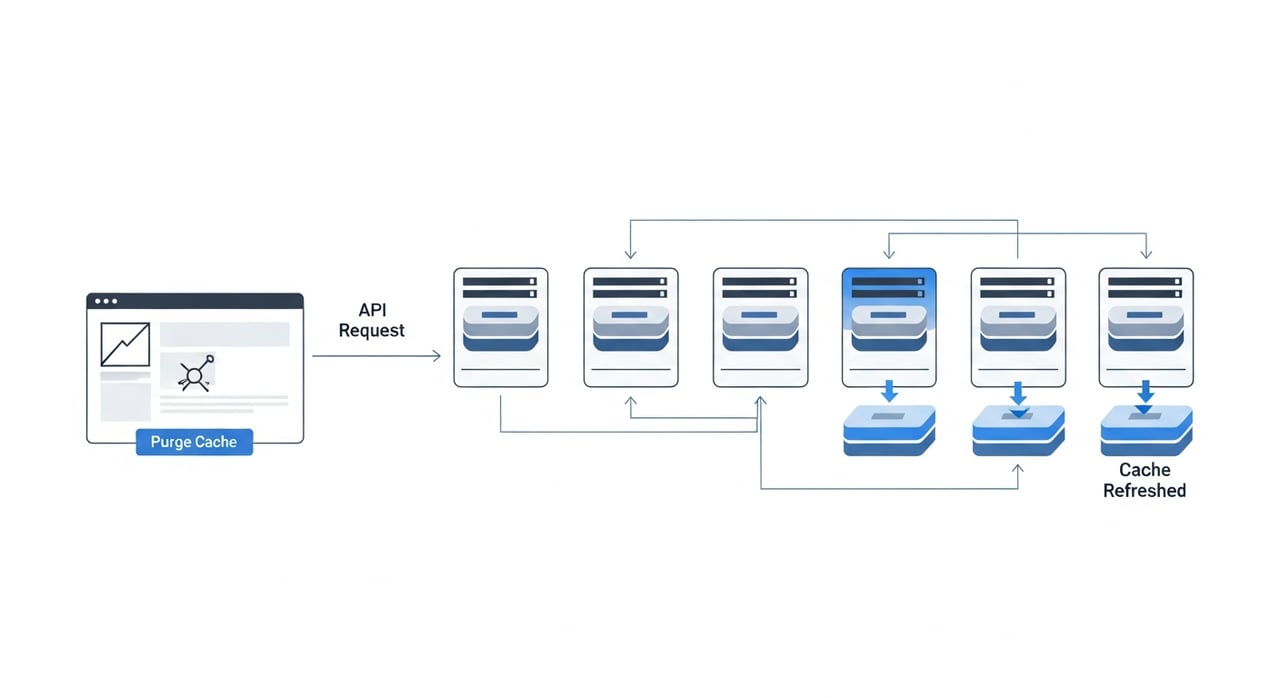 CDN cache purge API automation workflow diagram for 2026