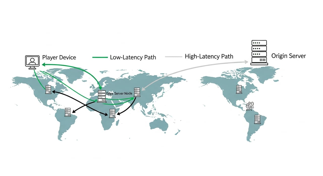 Gaming CDN latency architecture diagram 2026