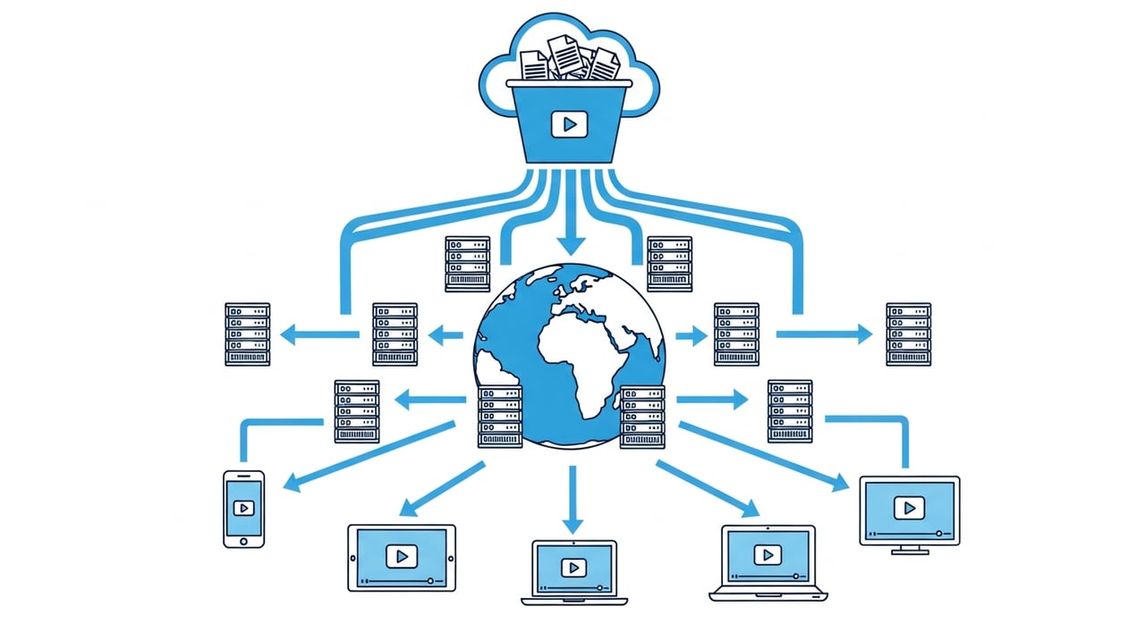 Serverless CDN architecture diagram for video streaming at scale in 2026
