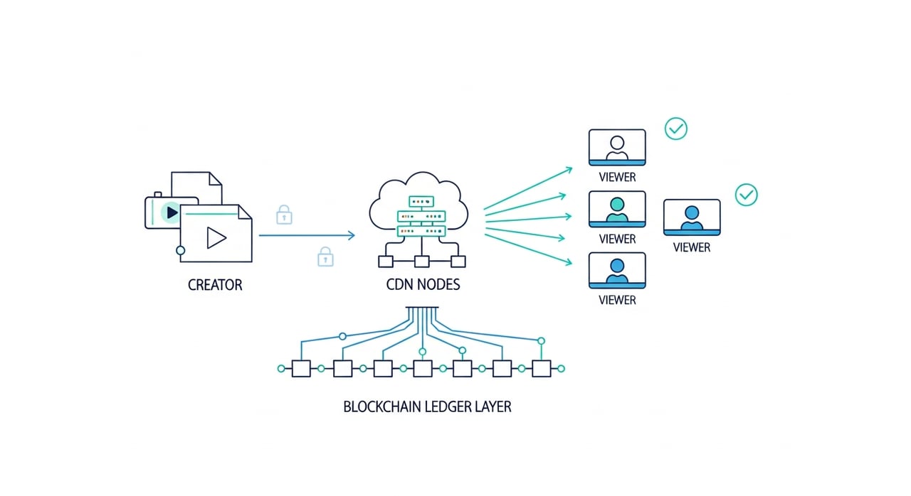 Blockchain and CDN video content security architecture diagram