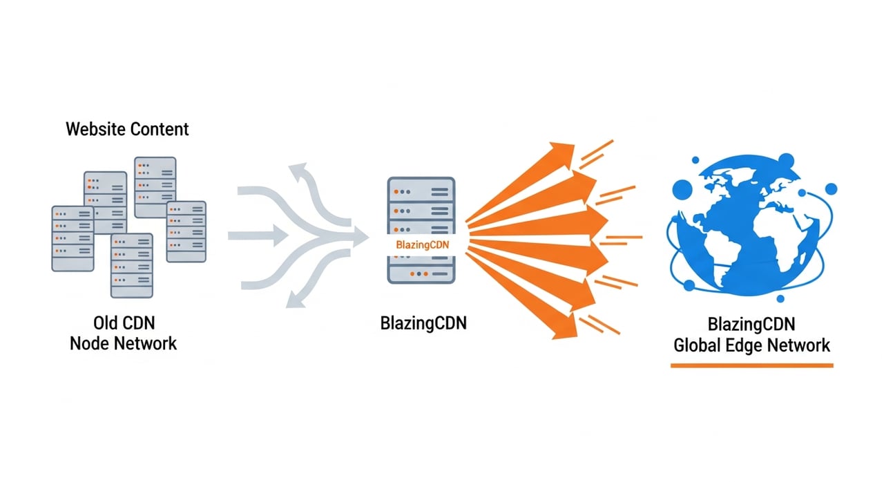 CDN migration architecture diagram showing phased DNS cutover with traffic splitting