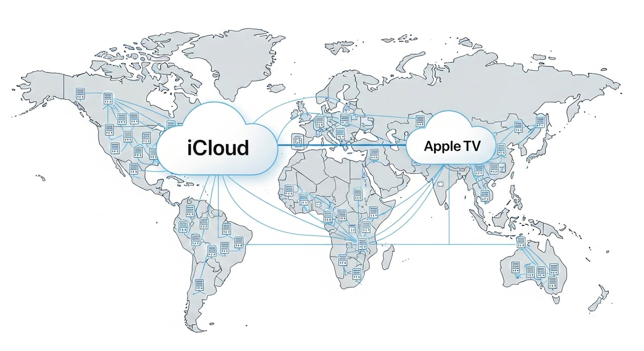 Apple CDN infrastructure diagram showing global edge delivery for iCloud and Apple TV