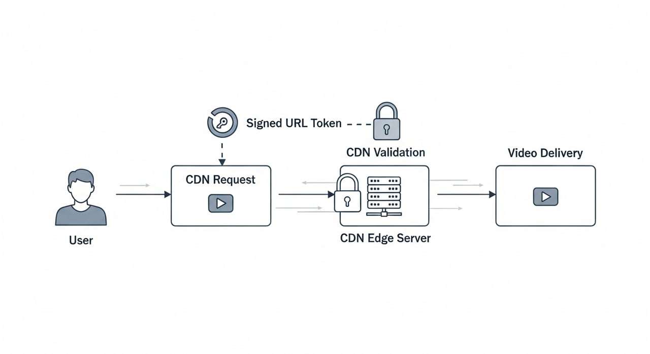 CDN signed URLs and token authentication architecture diagram