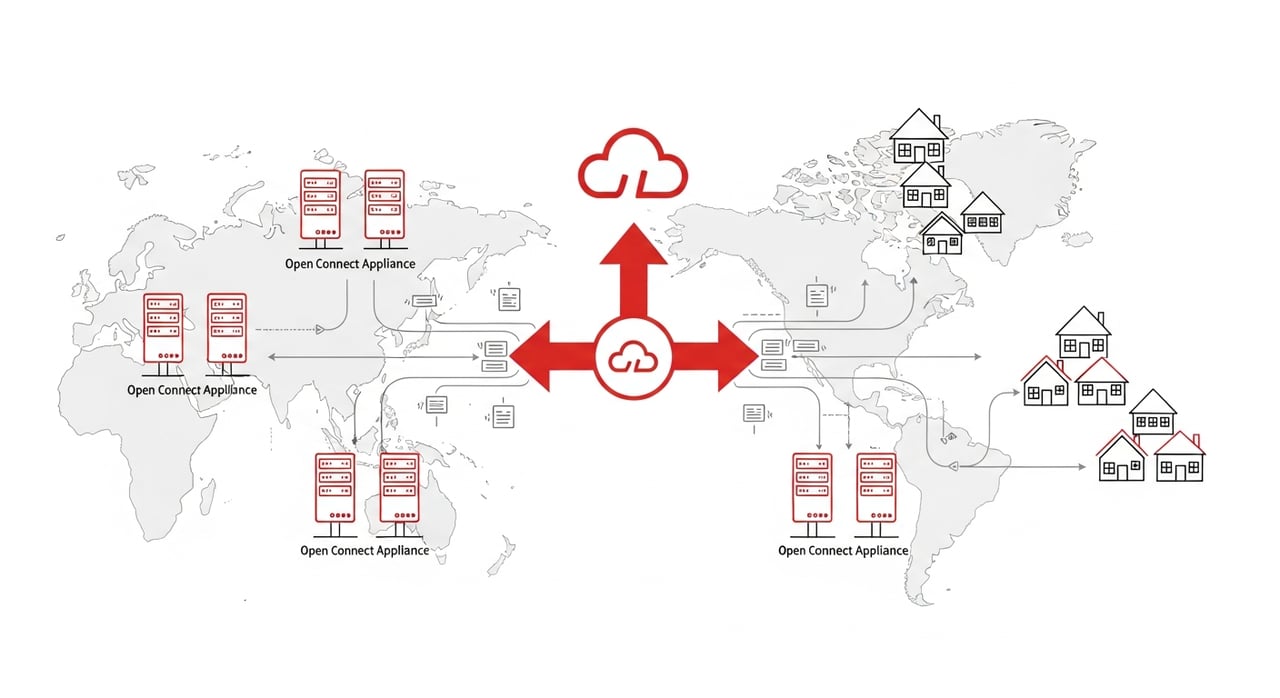 Netflix Open Connect architecture diagram showing OCA placement inside ISP networks